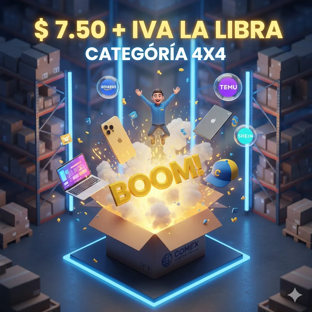 Comex Logistics - Oferta envíos internacionales: $7.50 + IVA la libra Categoría 4x4. Compras en Amazon, Temu y Shein con logística a Ecuador.